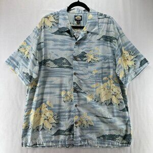 Tommy Bahama Hawaiian Shirt Mens Sz L Island Tropical Camp Button Down Blue VTG